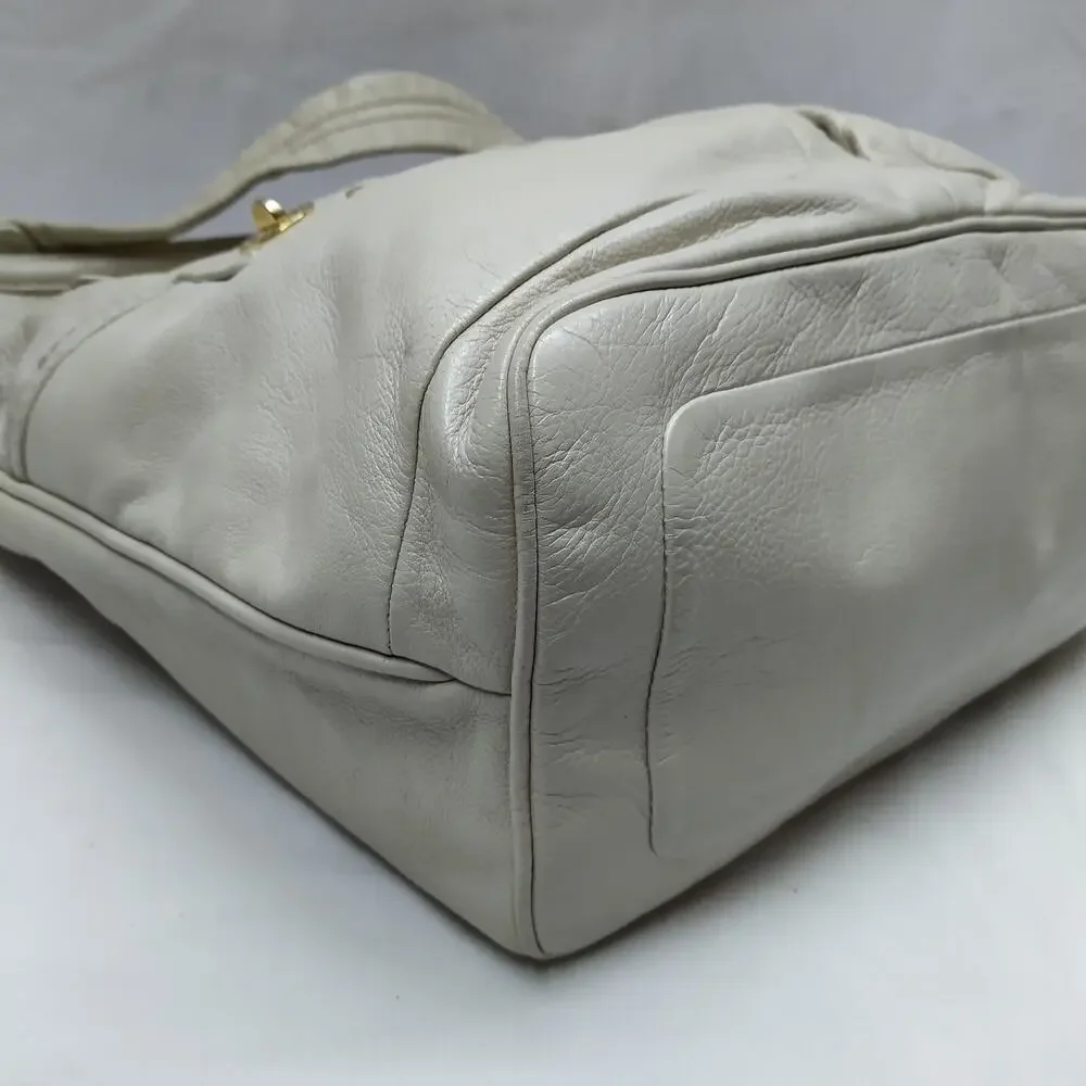 Marc By Marc Jacobs Off-White Leather Turnlock Pockets Zipper Hobo Shoulder Bag